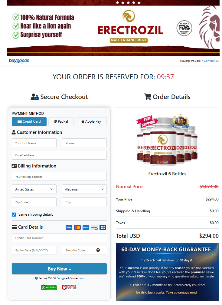 Erectrozil order page